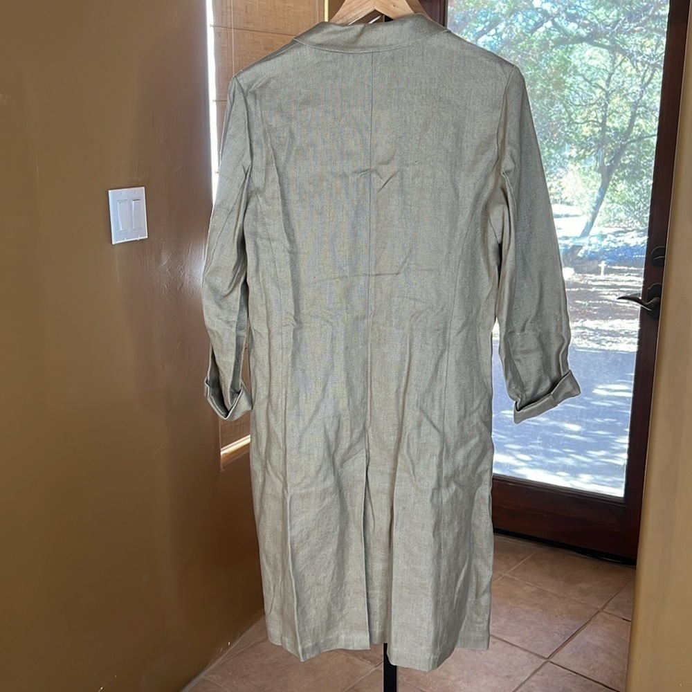 Sundance 100% Linen Duster Coat Khaki Longline Jacket Coastal Capsule Sz Medium - Picture 12 of 12